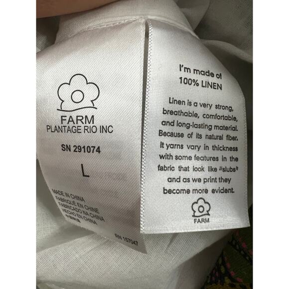 Farm Rio Spotted Leaves Utility Linen Mini Dress with Pockets Large Tropical - Picture 4 of 6